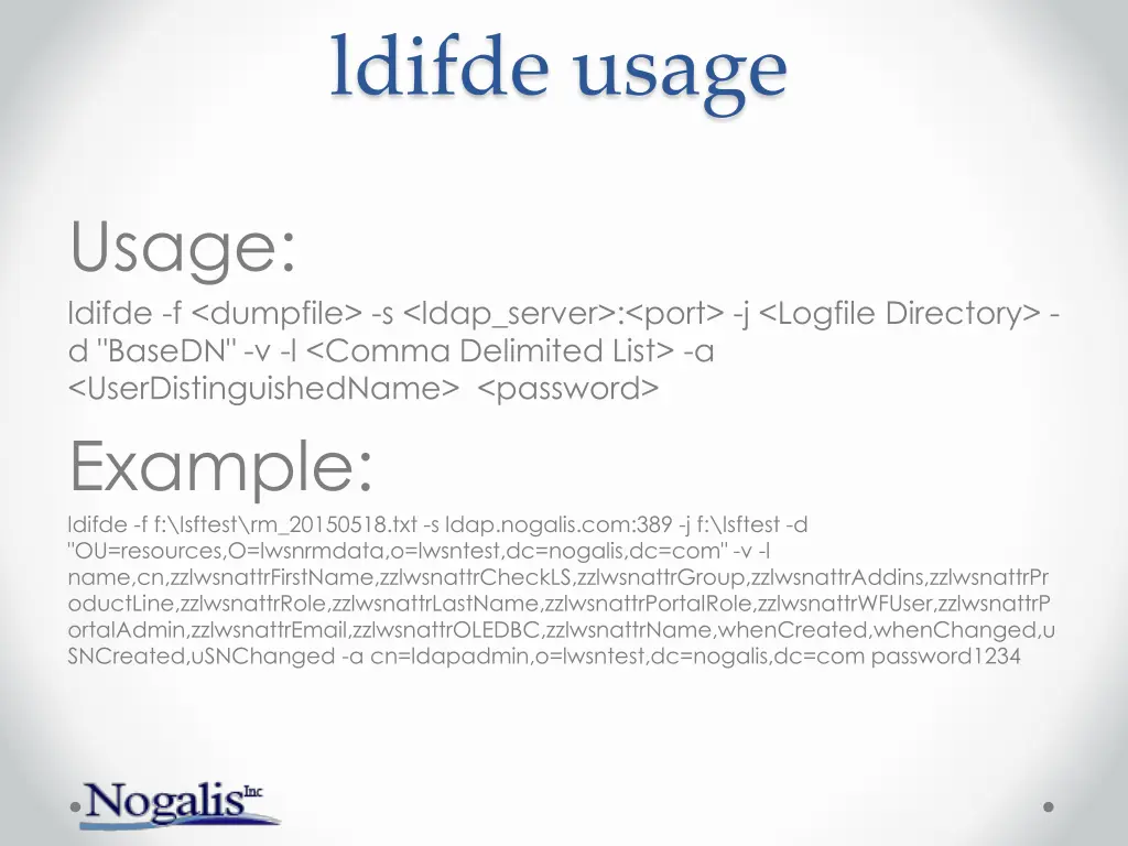 ldifde usage