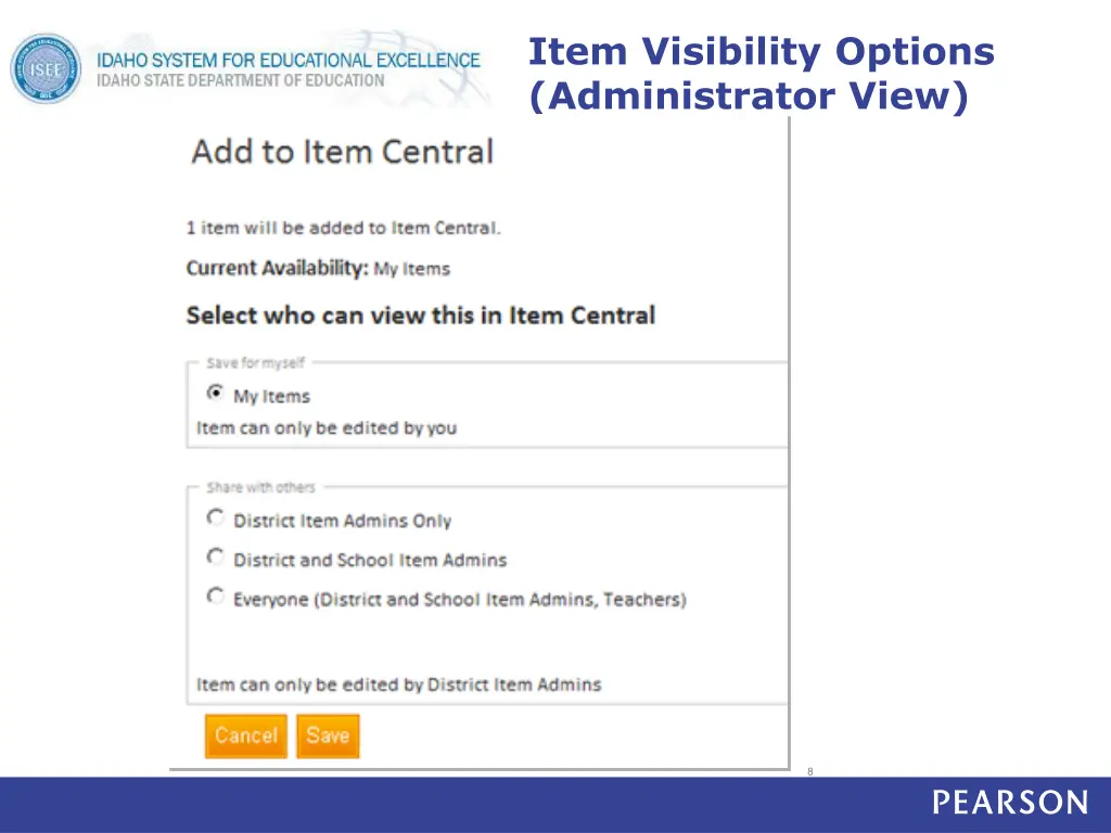 item visibility options administrator view