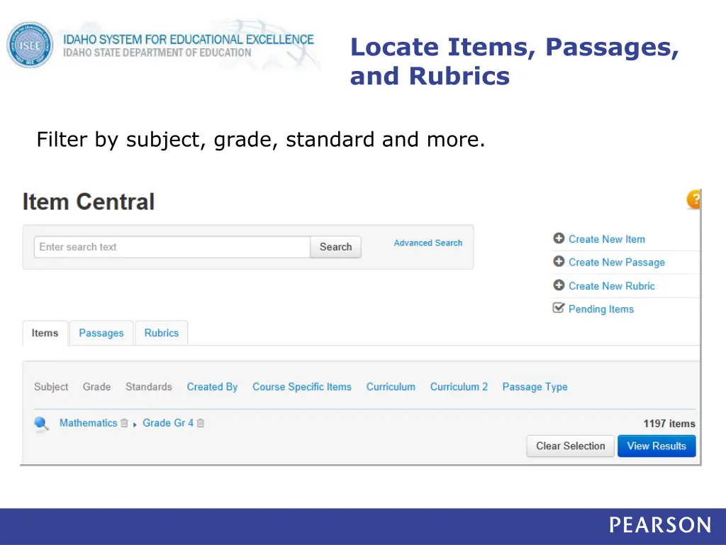 locate items passages and rubrics