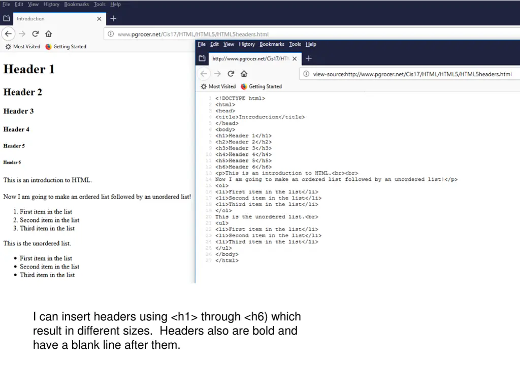 i can insert headers using h1 through h6 which