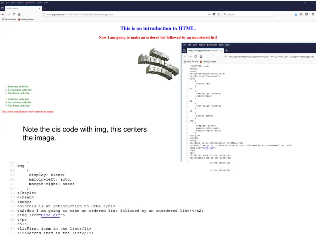 note the cis code with img this centers the image
