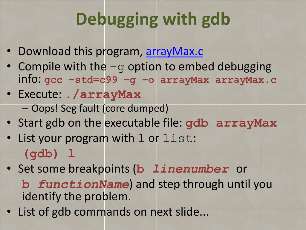 debugging with gdb