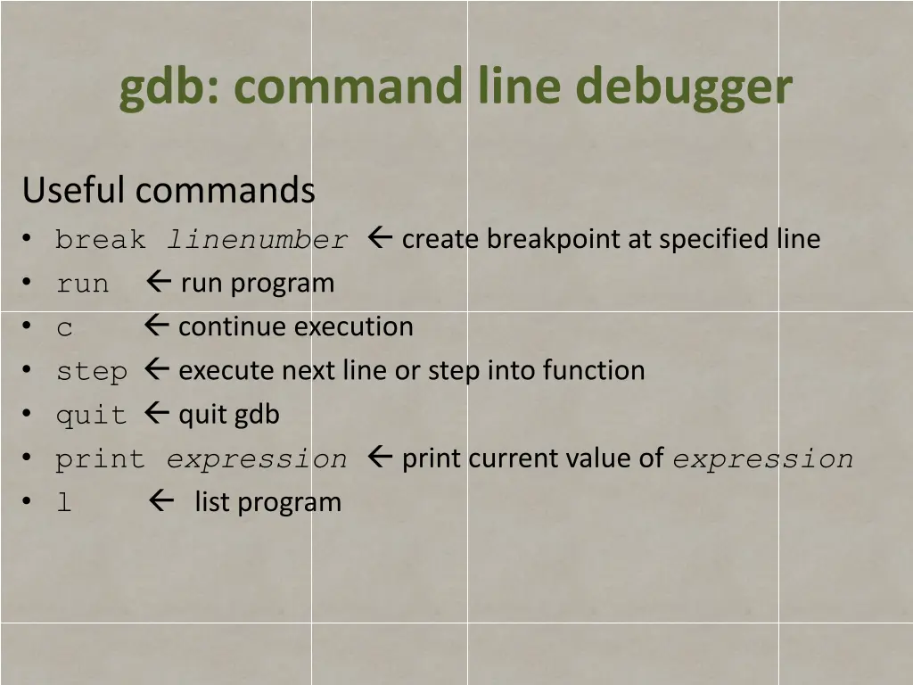 gdb command line debugger