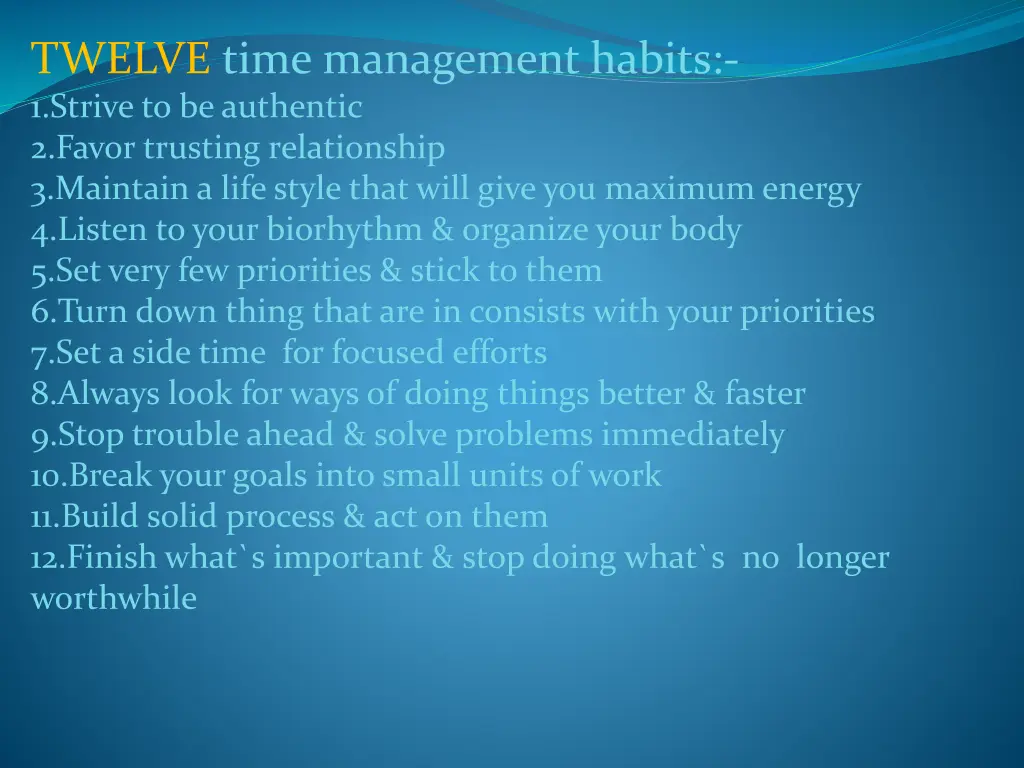 twelve time management habits 1 strive