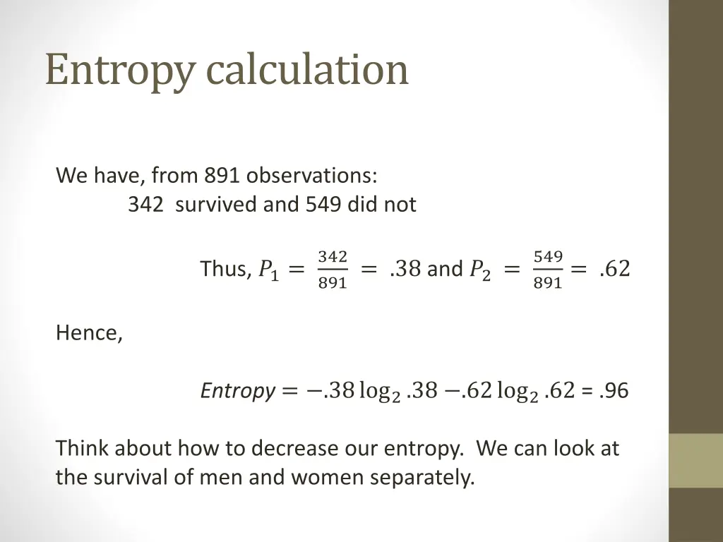 entropy calculation
