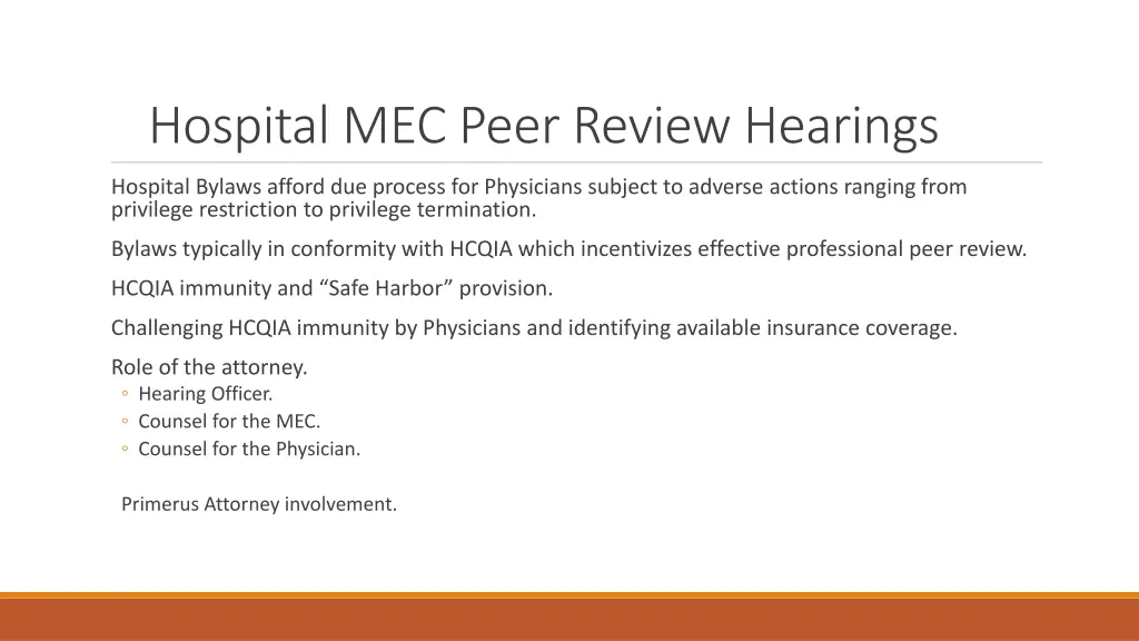 hospital mec peer review hearings
