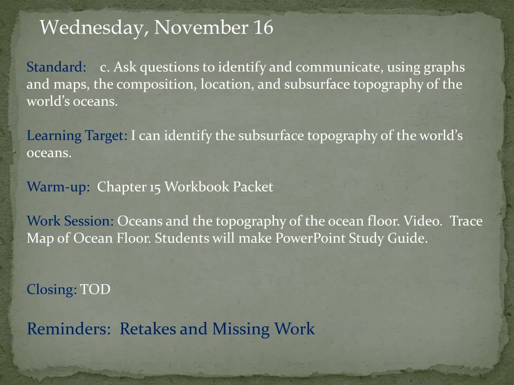 wednesday november 16