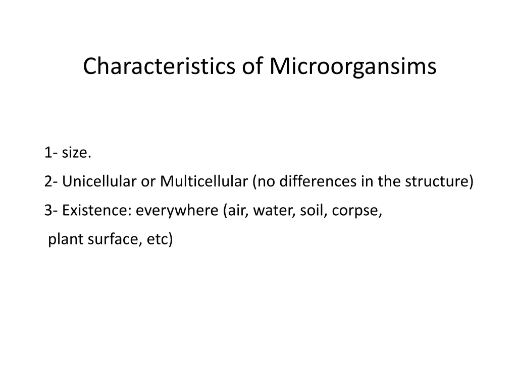 characteristics of microorgansims