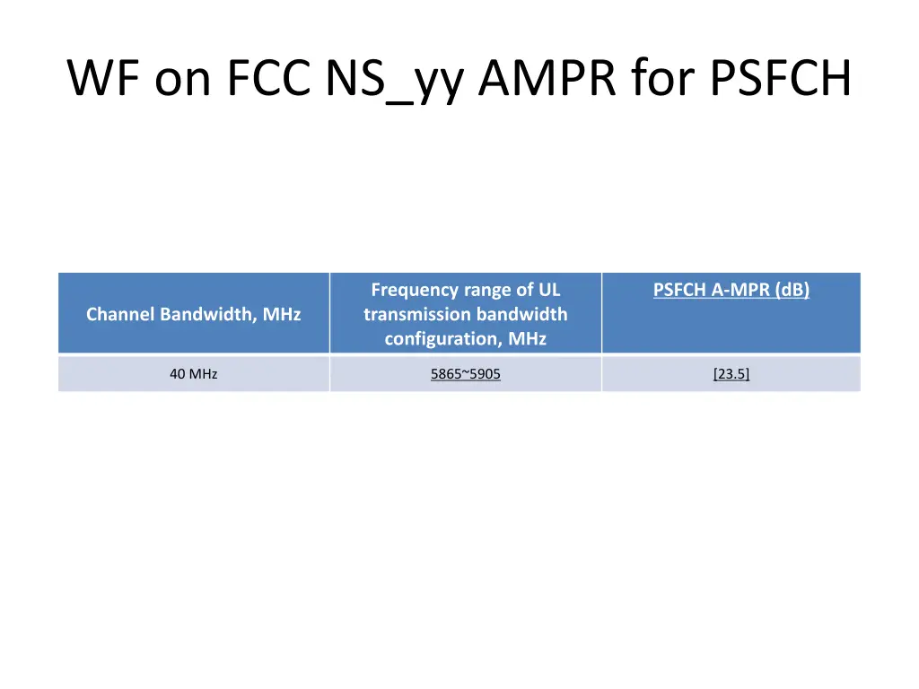 wf on fcc ns yy ampr for psfch