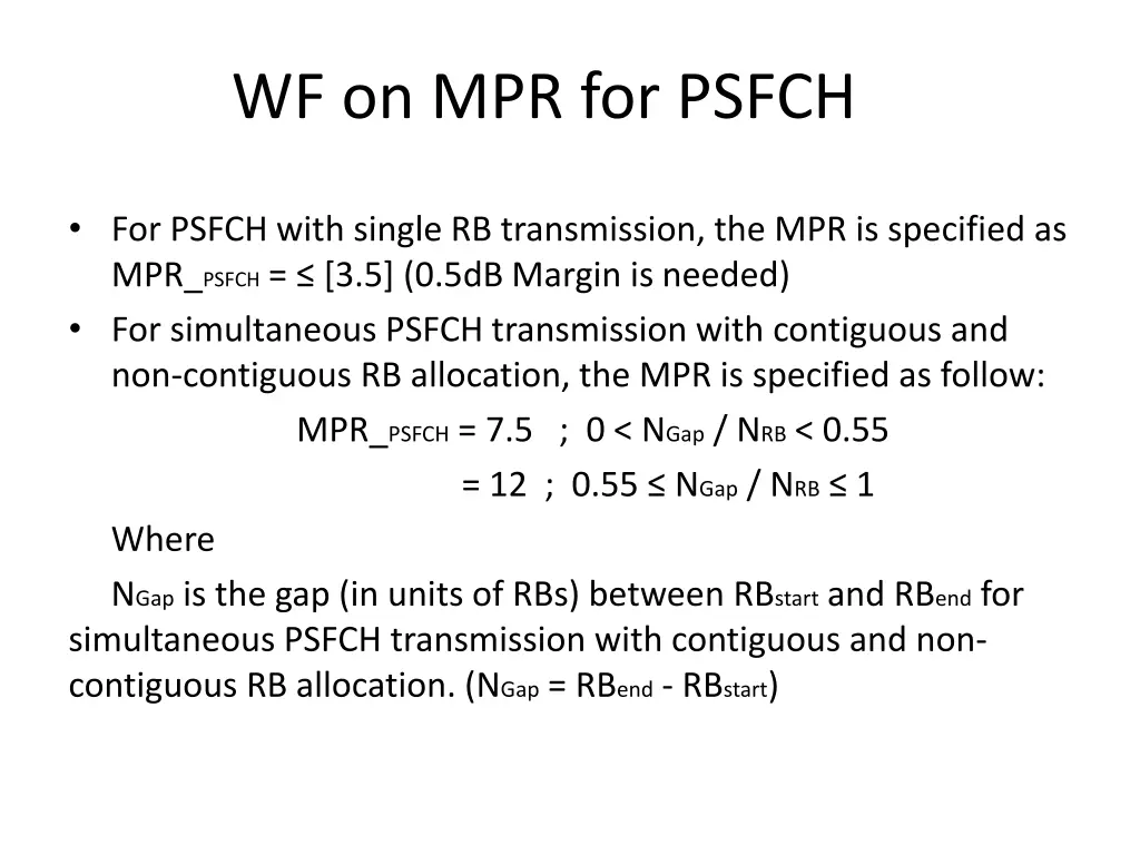 wf on mpr for psfch