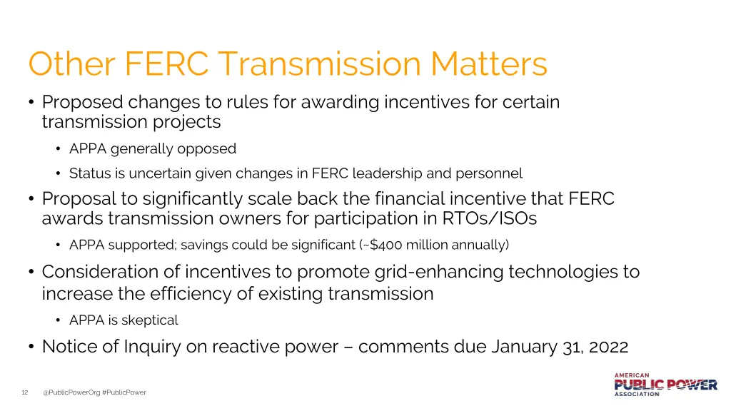 other ferc transmission matters proposed changes