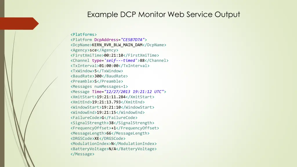 example dcp monitor web service output