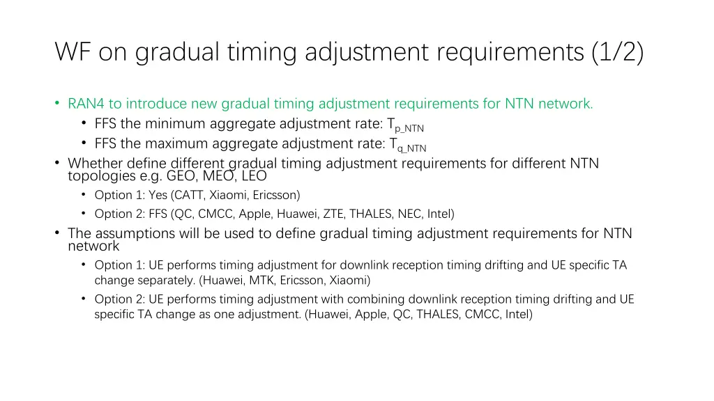 wf on gradual timing adjustment requirements 1 2