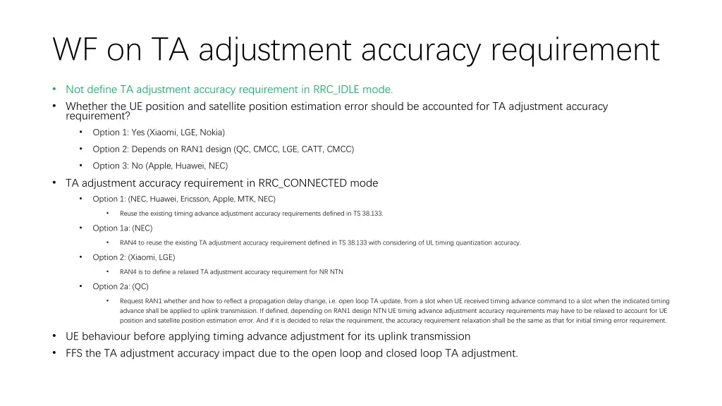 wf on ta adjustment accuracy requirement