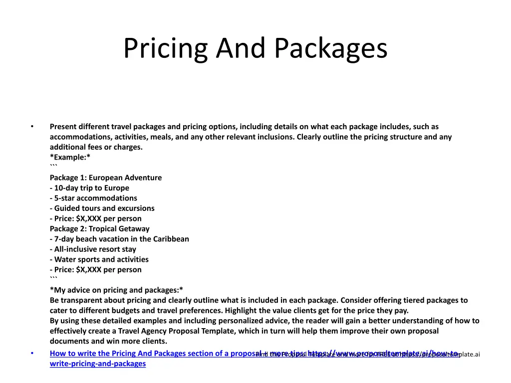 pricing and packages