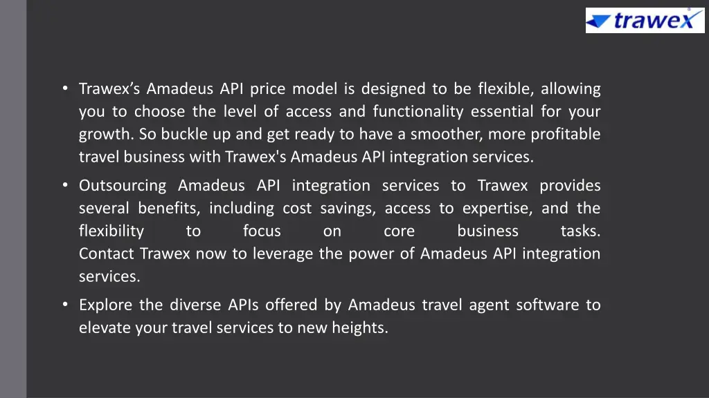 trawex s amadeus api price model is designed