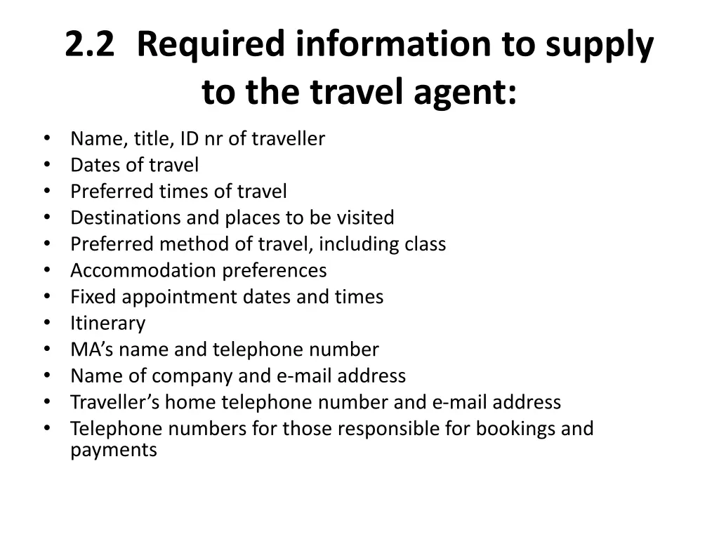 2 2 required information to supply to the travel