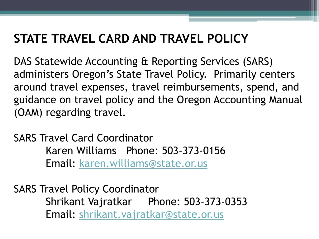 state travel card and travel policy