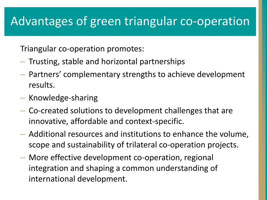 advantages of green triangular co operation