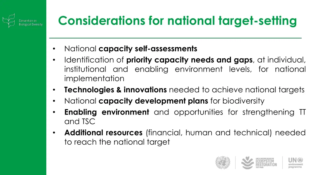 considerations for national target setting