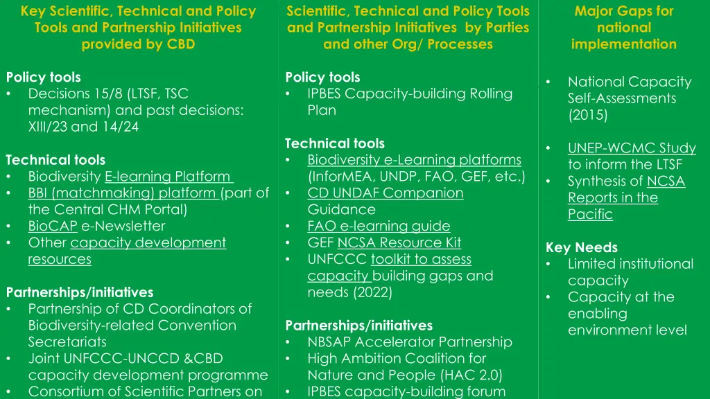 key scientific technical and policy tools