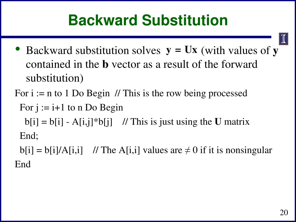 backward substitution