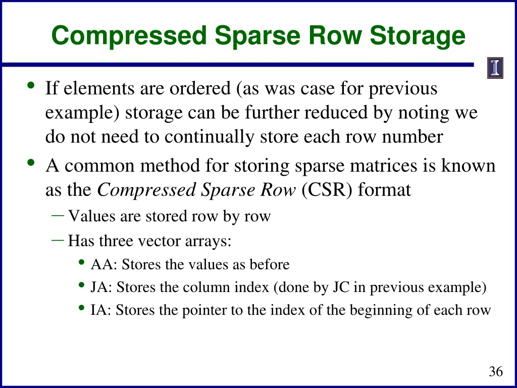 compressed sparse row storage