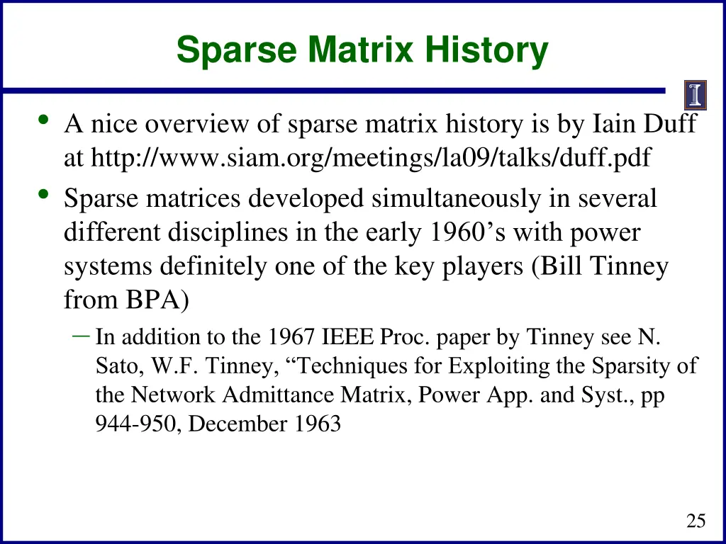 sparse matrix history