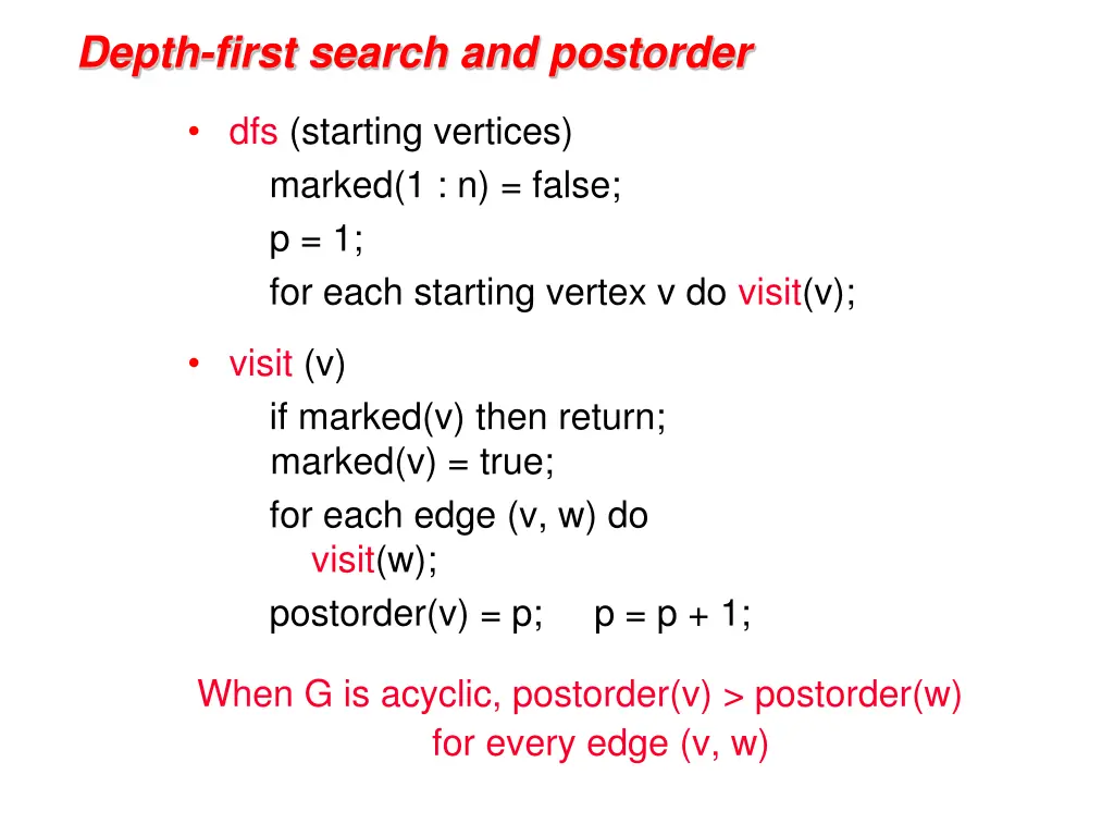 depth first search and postorder