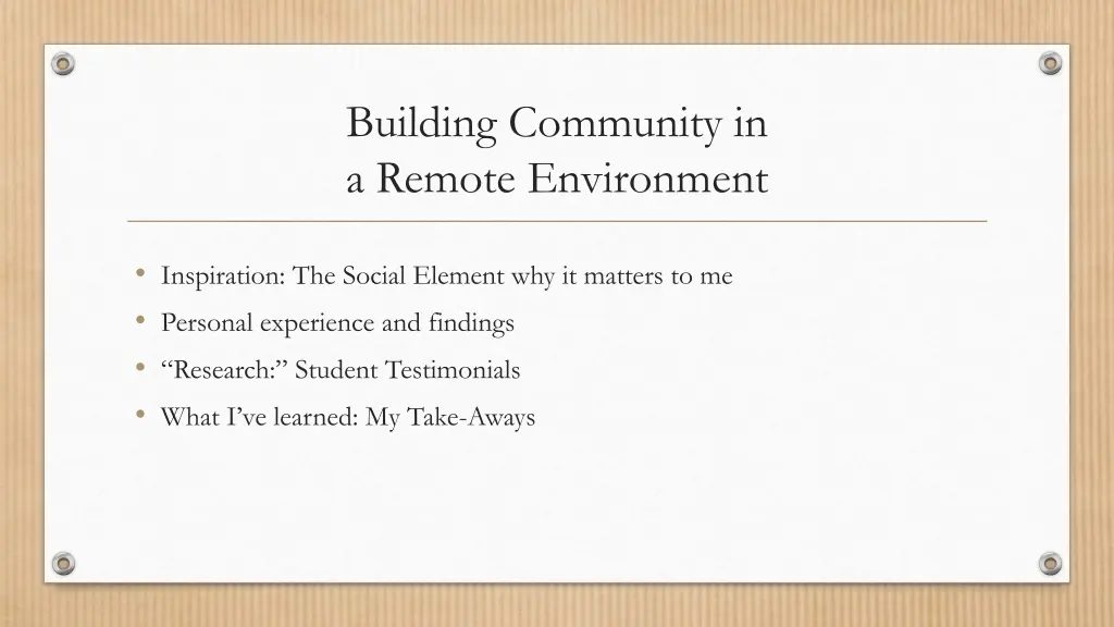 building community in a remote environment
