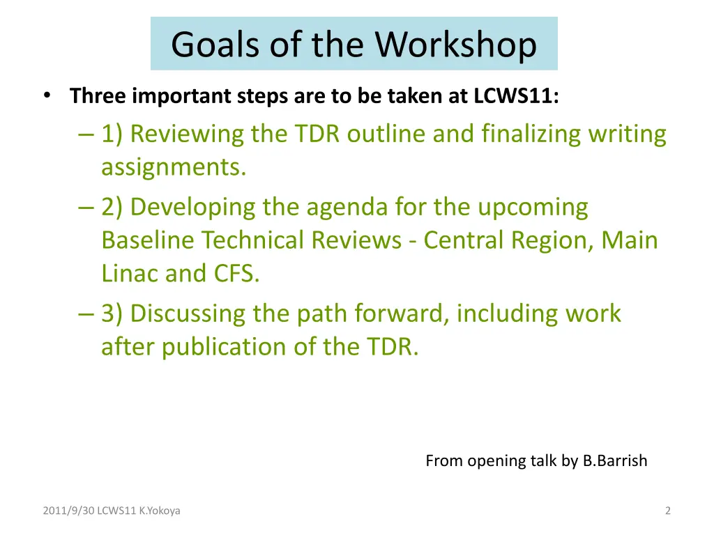 goals of the workshop