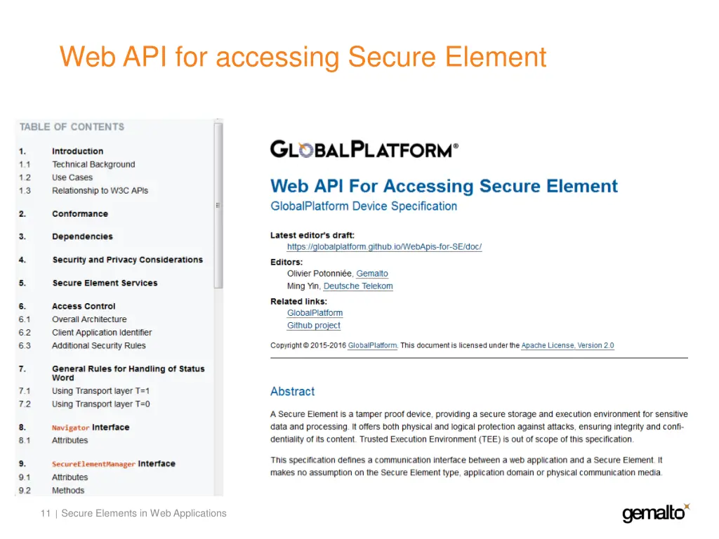 web api for accessing secure element