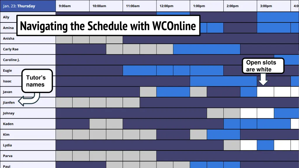 navigating the schedule with wconline 1