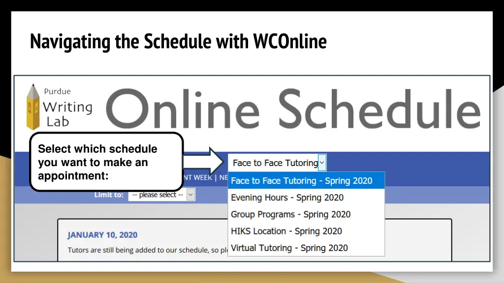 navigating the schedule with wconline