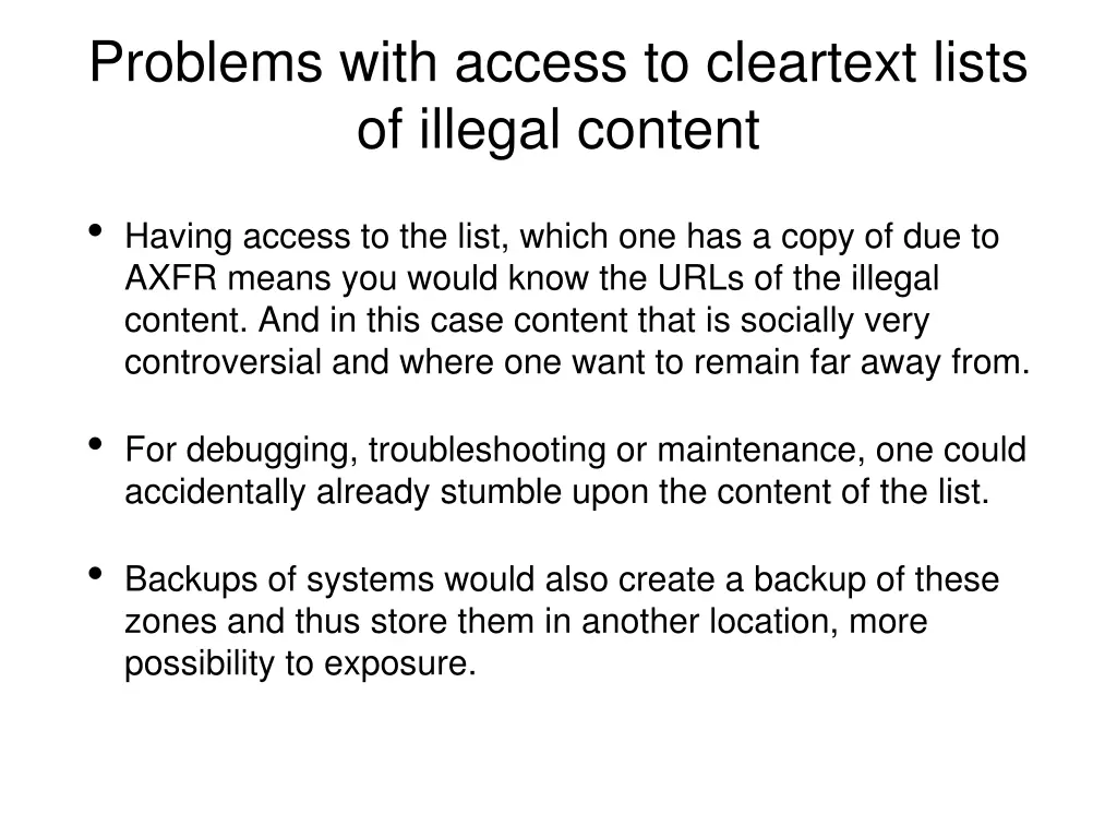 problems with access to cleartext lists