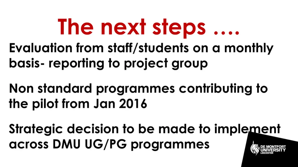 the next steps evaluation from staff students