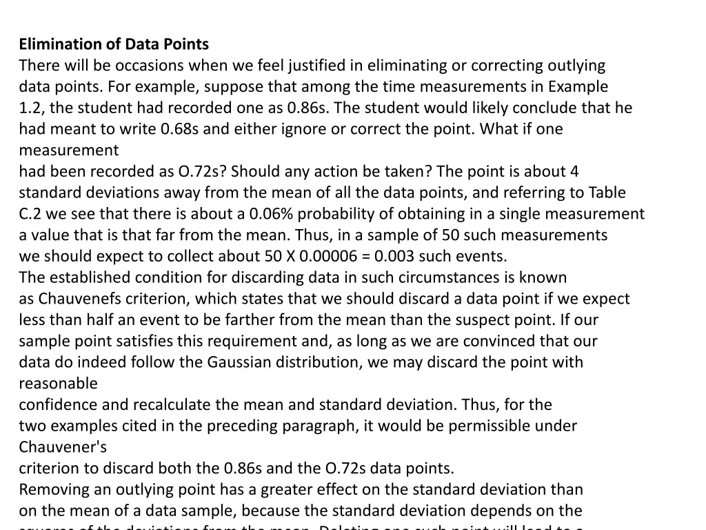 elimination of data points there will