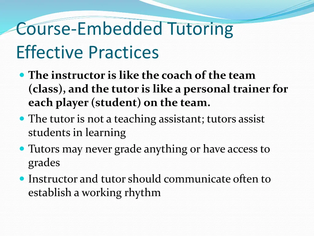 course embedded tutoring effective practices