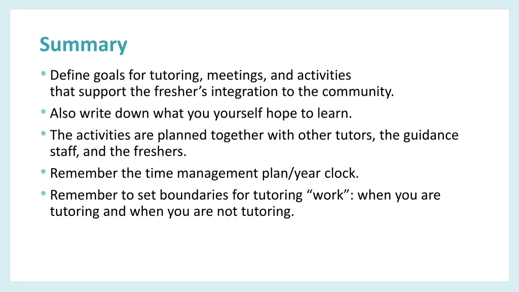 summary define goals for tutoring meetings