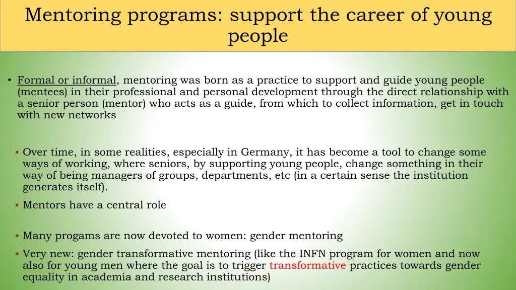 mentoring programs support the career of young