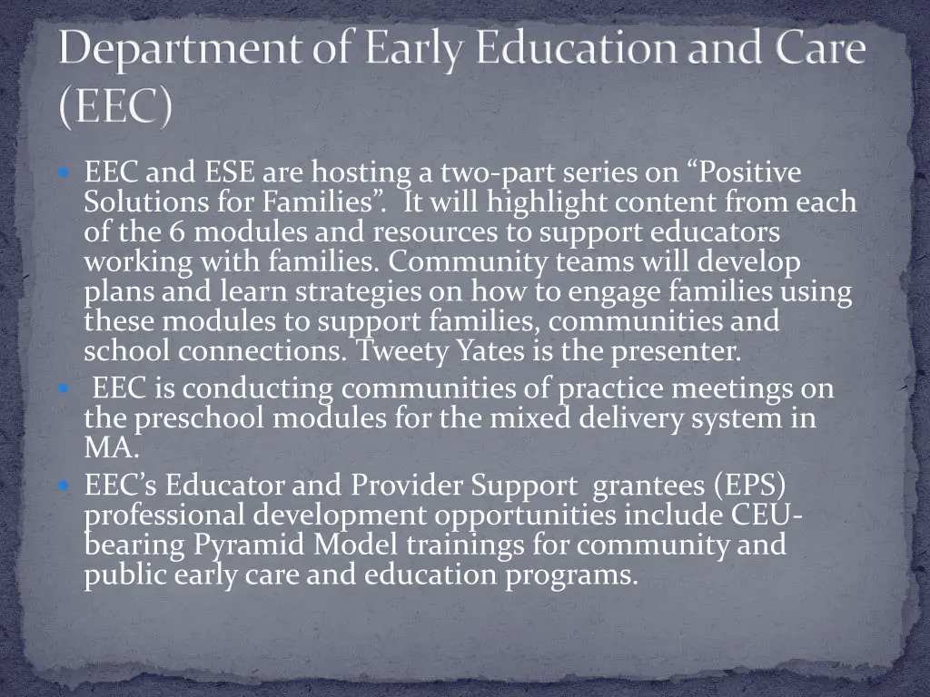 department of early education and care eec