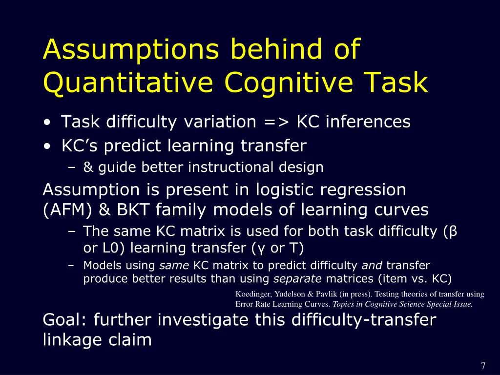 assumptions behind of quantitative cognitive task
