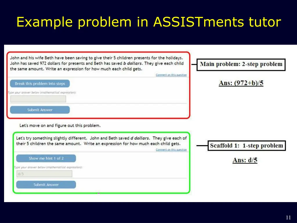 example problem in assistments tutor