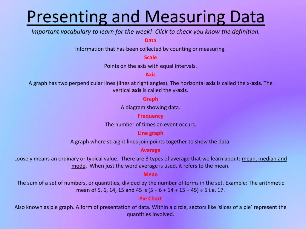 presenting and measuring data important