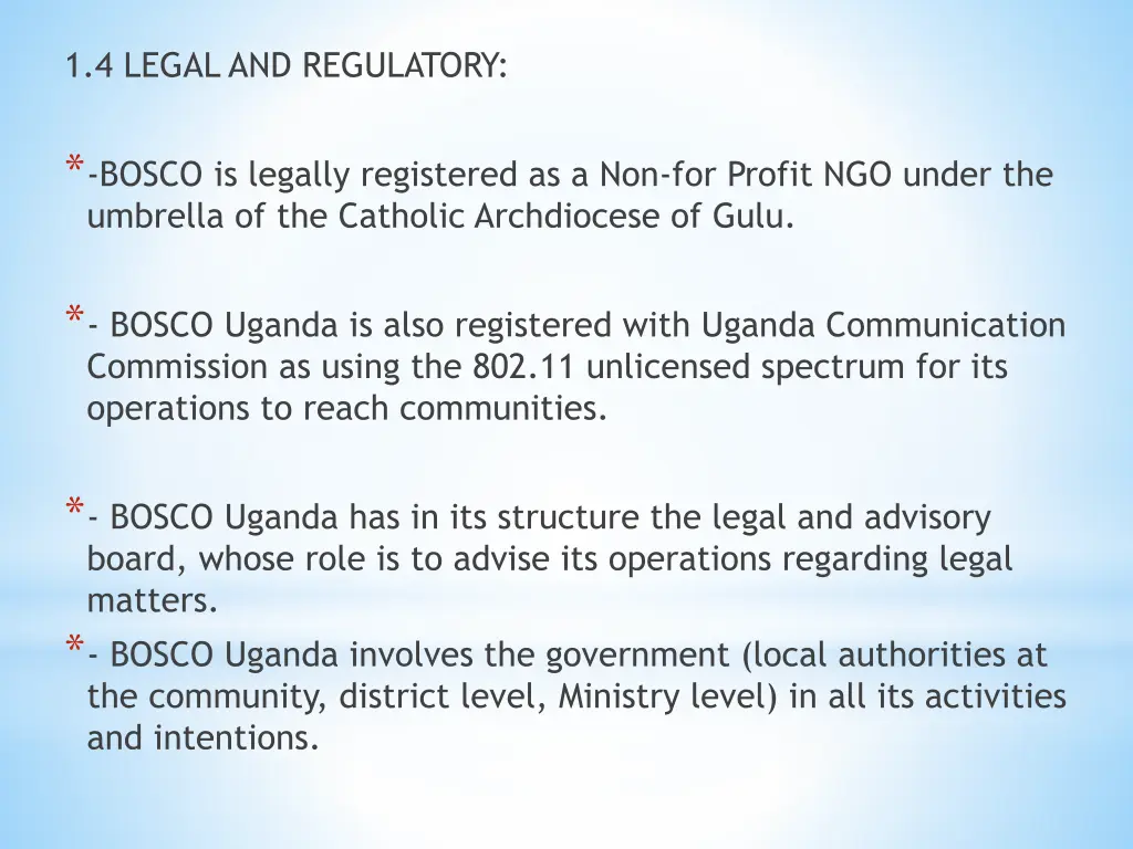 1 4 legal and regulatory bosco is legally