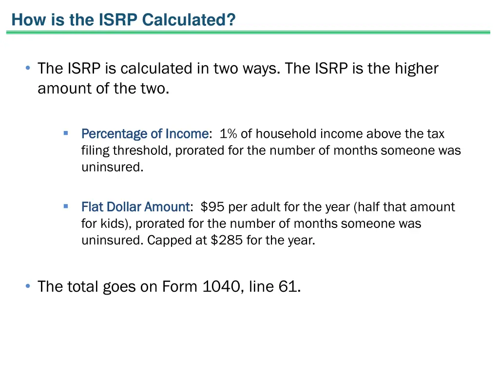 how is the isrp calculated