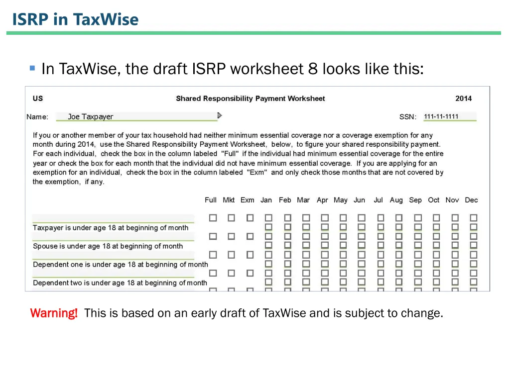 isrp in taxwise