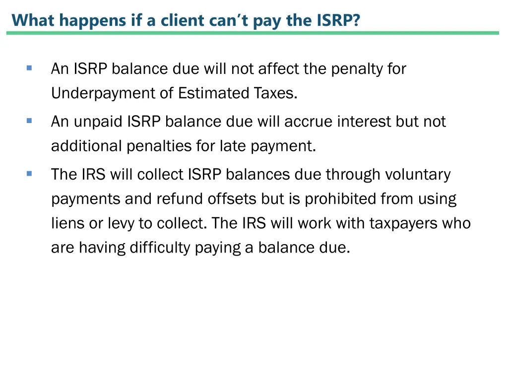 what happens if a client can t pay the isrp