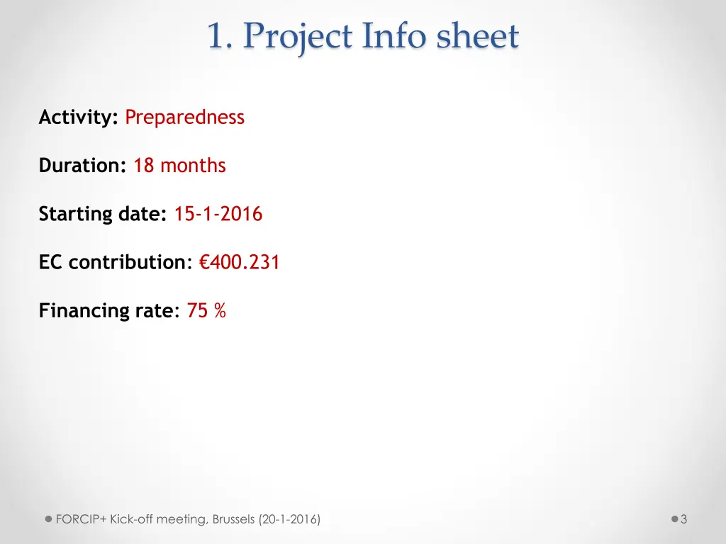 1 project info sheet