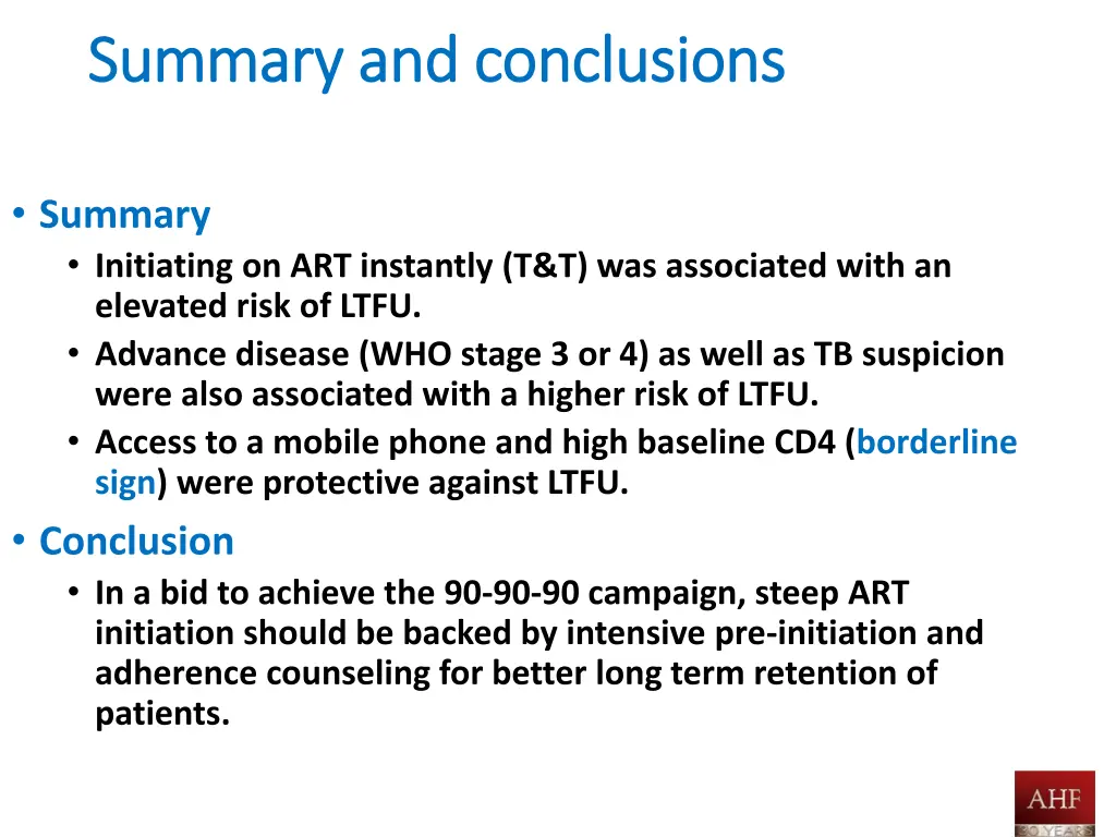 summary and conclusions summary and conclusions